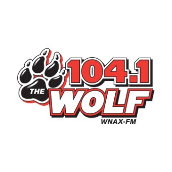 WNAX 104.1 FM The Wolf logo